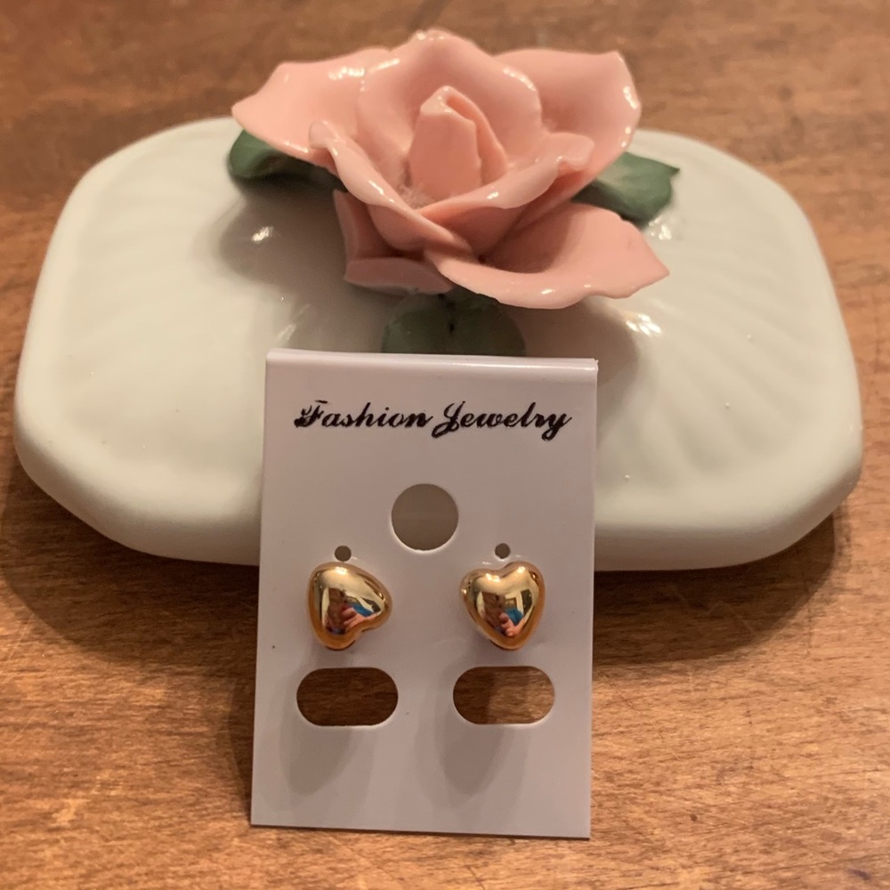 Fashion Earrings - Gold Puffed Heart
